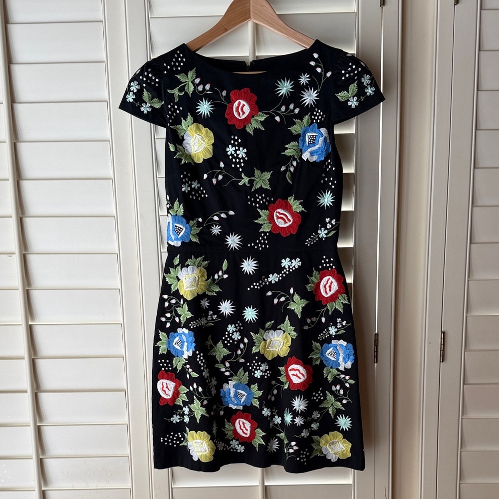 Alice + Olivia Black Dress with Colorful Floral Embroidery